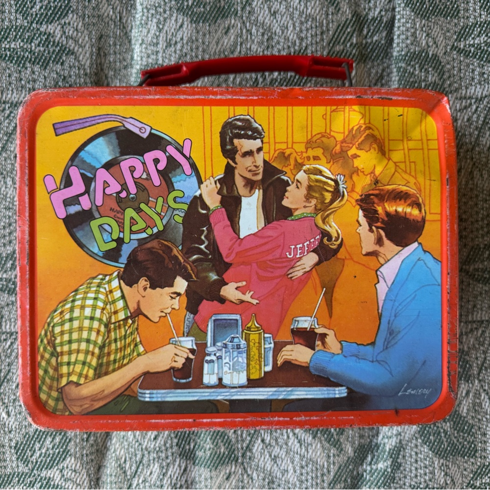 Vintage 1976 Happy Days Metal Lunch Box Red Retro TV Show Collectible